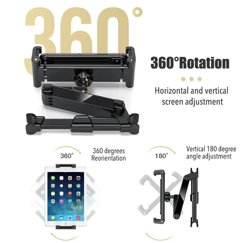 FlexiMount™ - 360-Degree Rotating Car Headrest Holder for Devices