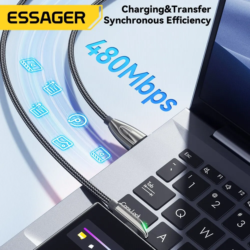 ChargeWave™ – Super Fast Charging USB Cable, 90-Degree LED Charger for Samsung